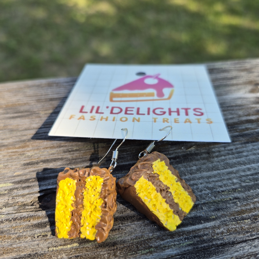 Fudgey Yellow Cake Slice Earrings